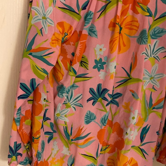Silk Floral Pink and Orange Women's Top - Picture 15 of 16